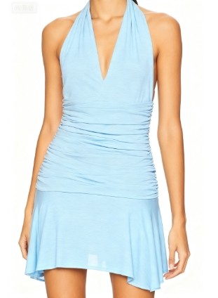 Halter Deep V neckline Open back Sleeveless Party Bodycon Slim Woman's Mini Dress