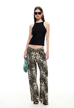 Leopard pattern Low rise Customized Minimalist High fashion Fluid Woman's Vintage Pants