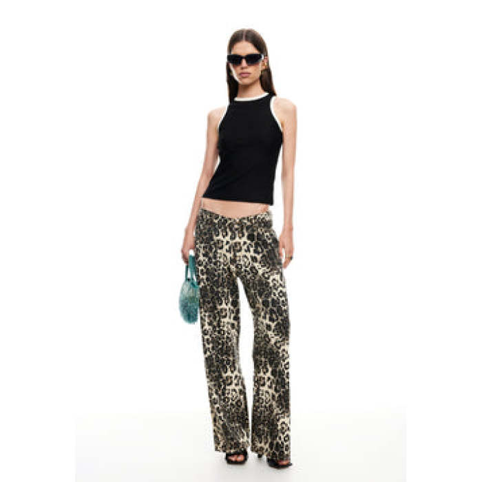 Leopard pattern Low rise Customized Minimalist High fashion Fluid Woman's Vintage Pants