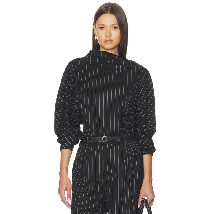 Pinstripe High neckline High end Fashion forward Modern Business style Woman's Blouses