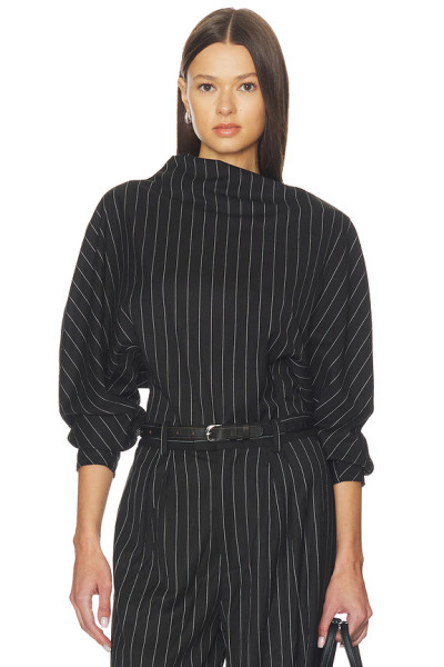 Pinstripe High neckline High end Fashion forward Modern Business style Woman's Blouses