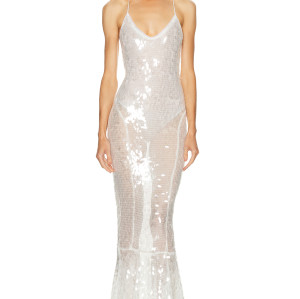 Glitter Sequin Shining Eye catching Open back Sleeveless See through Sexy Woman's Long Dress