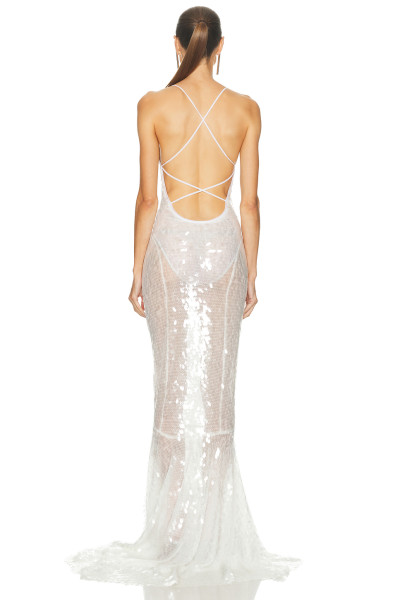 Glitter Sequin Shining Eye catching Open back Sleeveless See through Sexy Woman's Long Dress