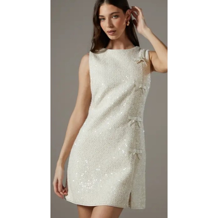 Tweed like Sparkly Sequined Textured Glittering Vintage Glamorous Woman's Mini Dress