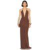 Halter Deep V neckline Open back Woman's Maxi Dress