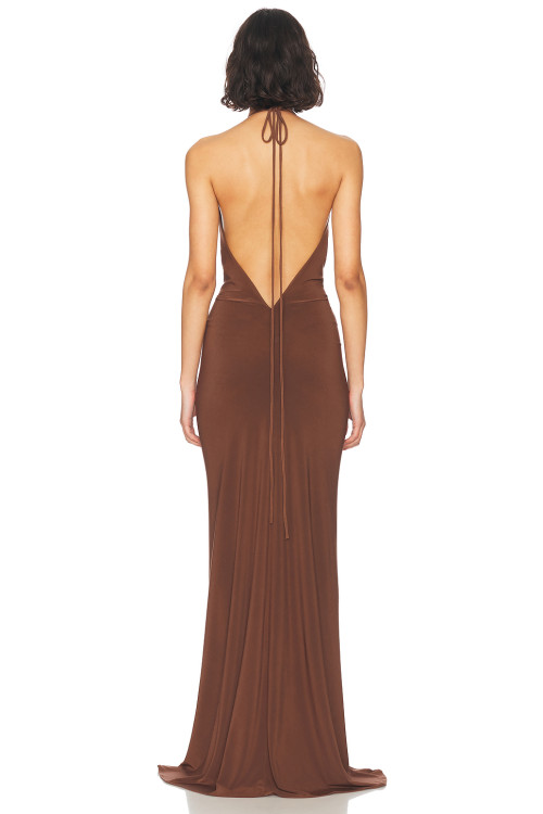 Halter Deep V neckline Open back Woman's Maxi Dress