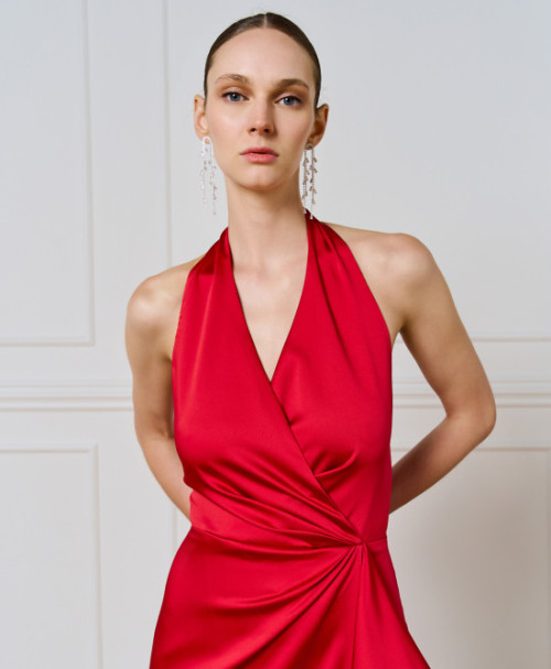 Feminine Sophisticated Lustrous Glamorous Floor length Flattering Woman's Midi Dress