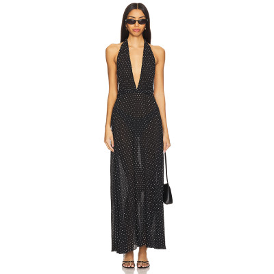 Halter V neckline Sleeveless Open back Hot sale High quality Woman's Fashionable Maxi Dress