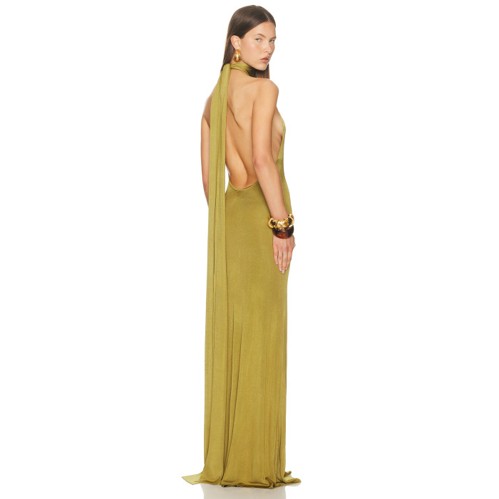 Timeless Feminine Stylish Halter neckline Open back Sexy Sleeveless Woman's Maxi Dress