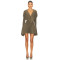 Deep V neckline Long sleeves Form fitting Draping Eye catching Romantic Woman's Mini Dress