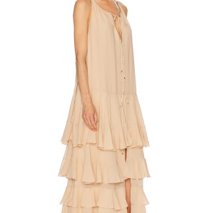 Lightweight Flowy Romantic Cascading  Relaxed Effortlessly Casual Woman's Maxi Dress