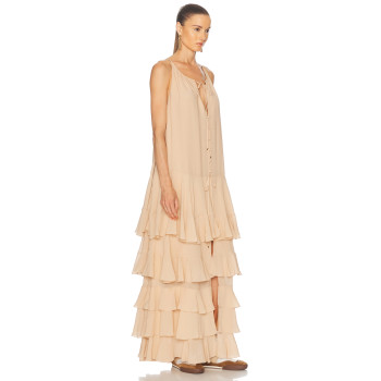 Lightweight Flowy Romantic Cascading  Relaxed Effortlessly Casual Woman's Maxi Dress