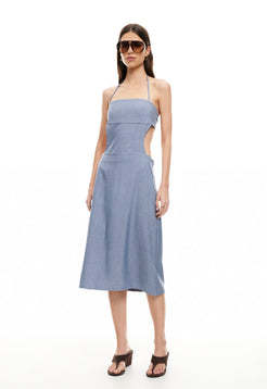 Halter neckline Open back Timeless Elegance Delicacy Sleeveless Woman's Midi Dress