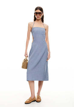 Halter neckline Open back Timeless Elegance Delicacy Sleeveless Woman's Midi Dress