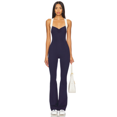 Form fitting Versatile Open back Crisscross strapped Sleek Stretchy Woman's Jumpsuit