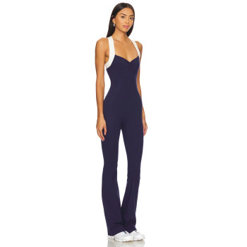 Form fitting Versatile Open back Crisscross strapped Sleek Stretchy Woman's Jumpsuit