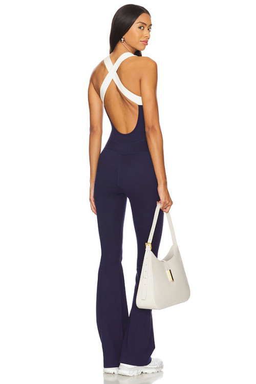 Form fitting Versatile Open back Crisscross strapped Sleek Stretchy Woman's Jumpsuit