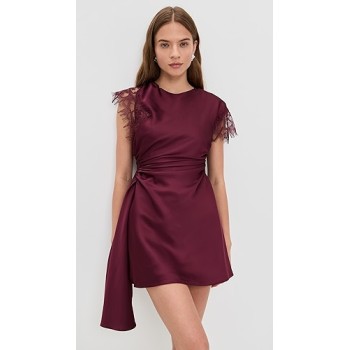 Asymmetrically chic Lace Sleek Romantic Ruched flattering Elegance Woman's Mini Dress