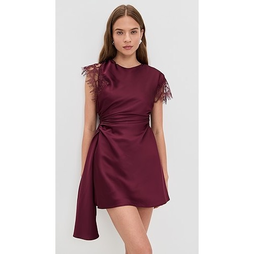 Asymmetrically chic Lace Sleek Romantic Ruched flattering Elegance Woman's Mini Dress