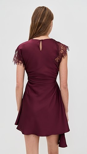 Asymmetrically chic Lace Sleek Romantic Ruched flattering Elegance Woman's Mini Dress