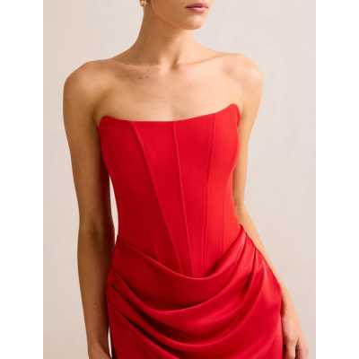 Vivid Sophisticated Fluid Draped Structured Sleek Timeless Woman's Off shoulder Dress
