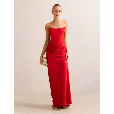 Vivid Sophisticated Fluid Draped Structured Sleek Timeless Woman's Off shoulder Dress