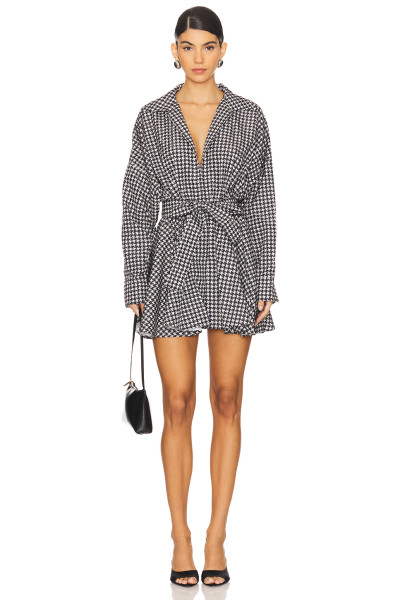 V neckline Casual Relaxed Lightweight Flowy High waist Check pattern Woman's Shirt Dress