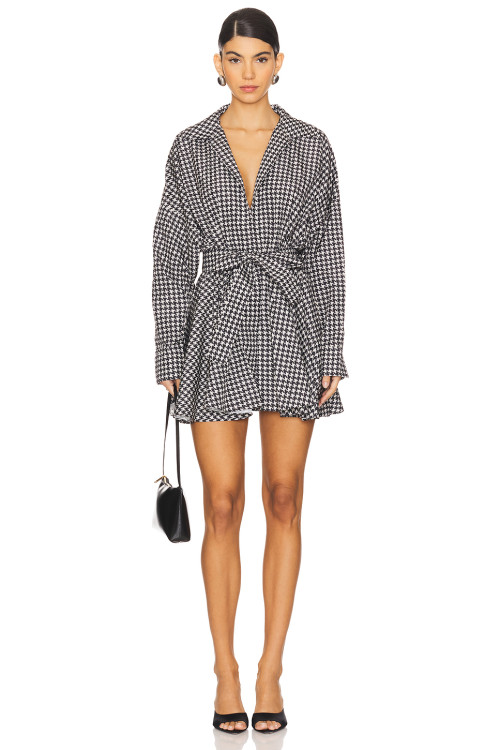 V neckline Casual Relaxed Lightweight Flowy High waist Check pattern Woman's Shirt Dress