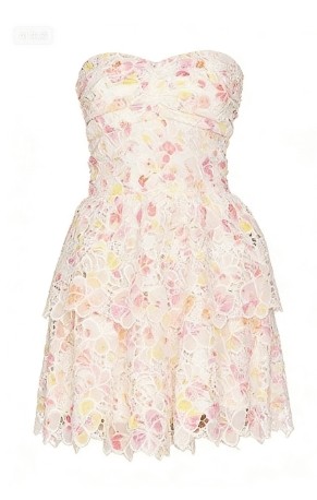 Strapless Delicate Ruffled Feminine Floral Enchanting Playful Woman's Off-shoulder Dress