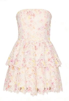 Strapless Delicate Ruffled Feminine Floral Enchanting Playful Woman's Off-shoulder Dress