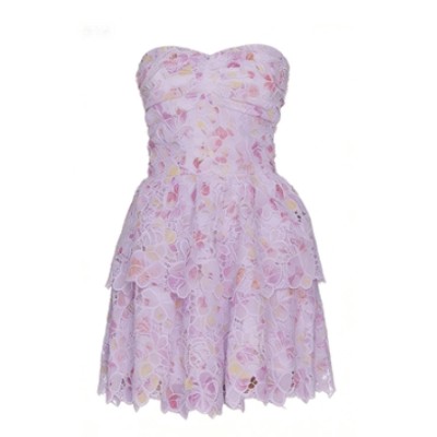 Strapless Delicate Ruffled Feminine Floral Enchanting Playful Woman's Off-shoulder Dress