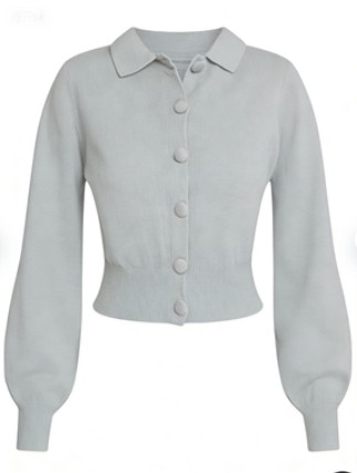 Cropped Cardigan Puffy Sleeves Retro Polo collar Versatile Classical Woman's Sweaters