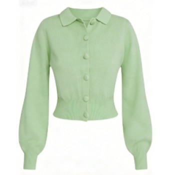 Cropped Cardigan Puffy Sleeves Retro Polo collar Versatile Classical Woman's Sweaters