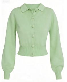 Cropped Cardigan Puffy Sleeves Retro Polo collar Versatile Classical Woman's Sweaters