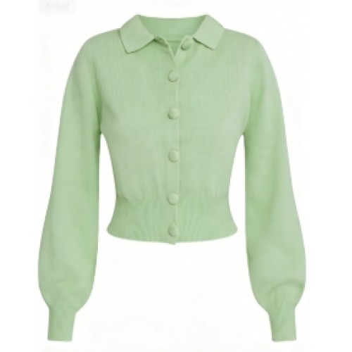 Cropped Cardigan Puffy Sleeves Retro Polo collar Versatile Classical Woman's Sweaters