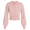 Cropped Cardigan Puffy Sleeves Retro Polo collar Versatile Classical Woman's Sweaters