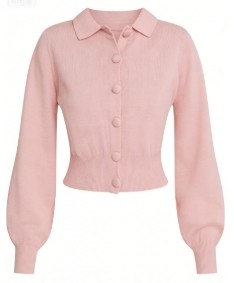 Cropped Cardigan Puffy Sleeves Retro Polo collar Versatile Classical Woman's Sweaters