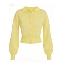 Cropped Cardigan Puffy Sleeves Retro Polo collar Versatile Classical Woman's Sweaters