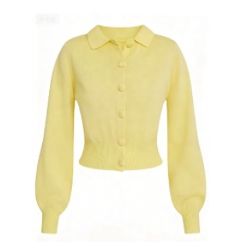 Cropped Cardigan Puffy Sleeves Retro Polo collar Versatile Classical Woman's Sweaters