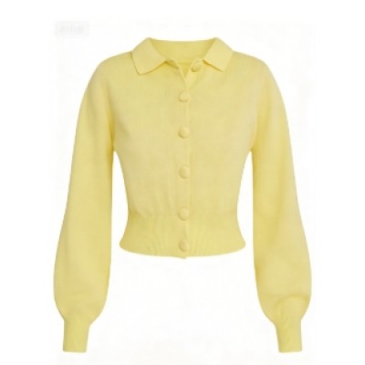 Cropped Cardigan Puffy Sleeves Retro Polo collar Versatile Classical Woman's Sweaters