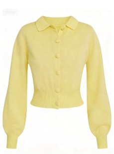 Cropped Cardigan Puffy Sleeves Retro Polo collar Versatile Classical Woman's Sweaters