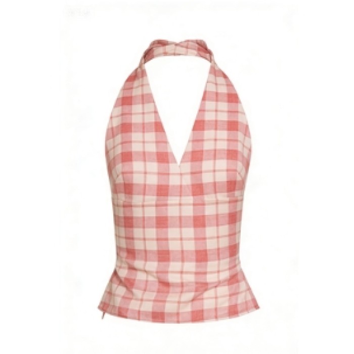 Casual Halter V neckline Relaxed Open back Vacation style Customized Woman's Blouses