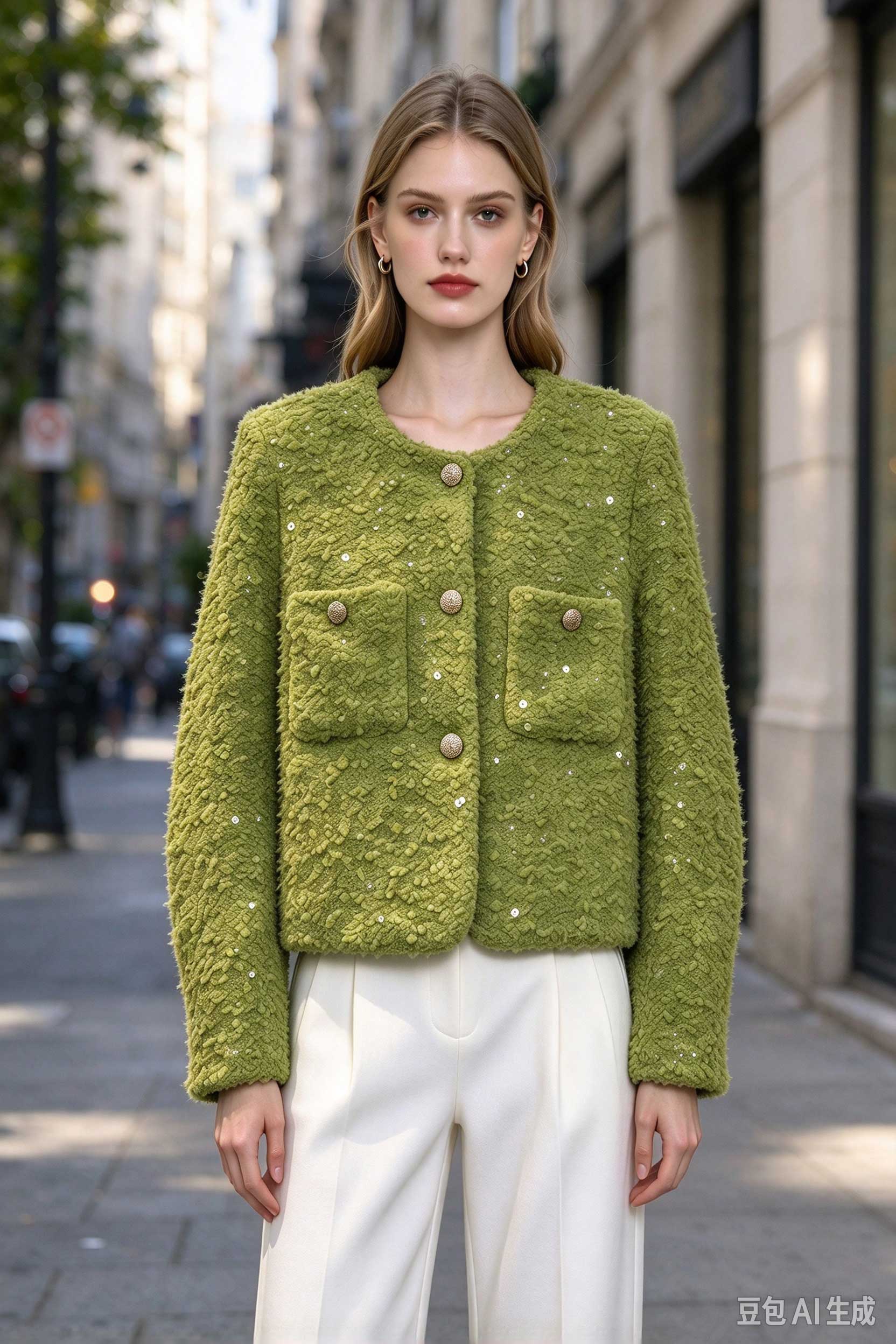 Green sequined bouclé tweed jacket