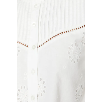 Elegant High Neckline Cut Out Long Sleeve Embroidered Solid Color Casual Tops