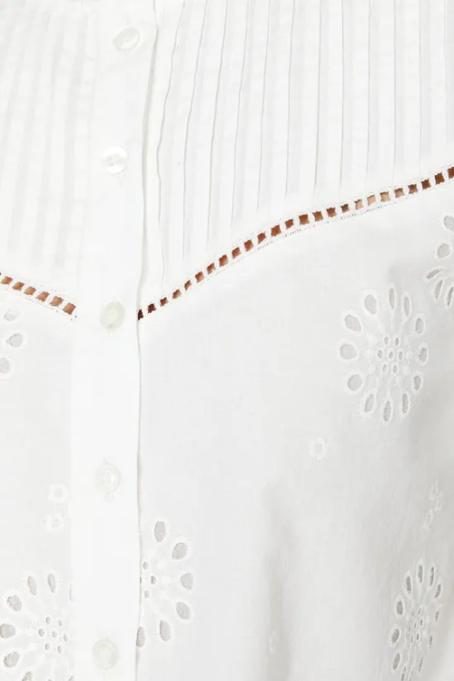 Elegant High Neckline Cut Out Long Sleeve Embroidered Solid Color Casual Tops