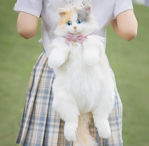 Bag of Simulation Plush Cat | Realistic Cat Shape Backpack | Lifelike Cat Plush Bag