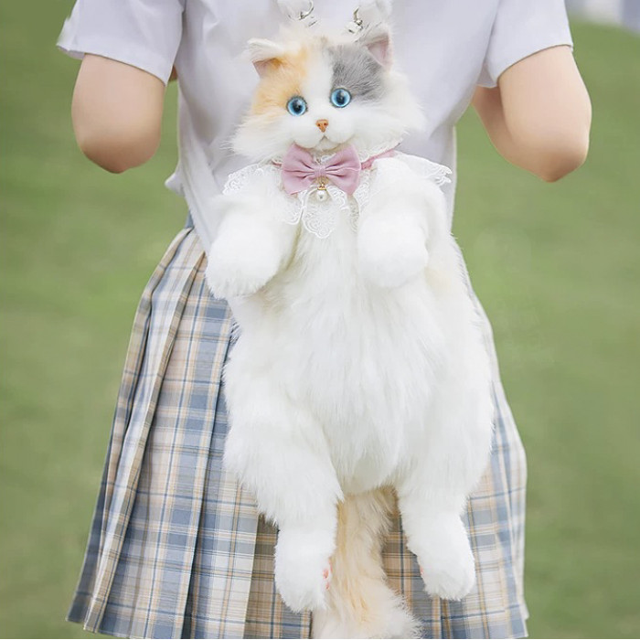 Bag of Simulation Plush Cat | Realistic Cat Shape Backpack | Lifelike Cat Plush Bag
