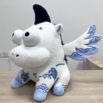 Customized Large Flying Horse Plush Toys | Chinese blue and white porcelain elements