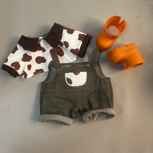 Plush doll clothing set  |  Custom cowhide denim overalls