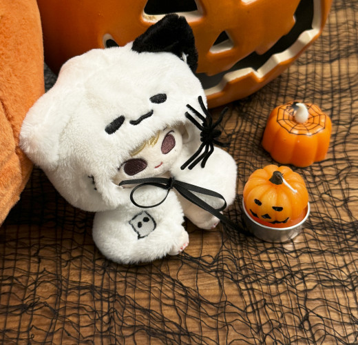 Plush doll Halloween costume  |   ghost cat Halloween cape